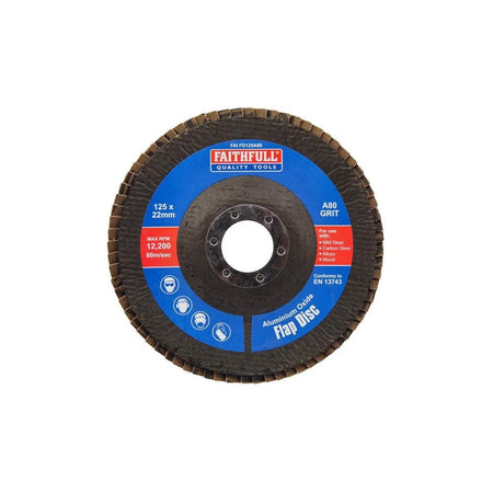 Faithfull Aluminium Oxide Flap Disc 125 x 22mm 80 Grit-FAIFD125A80