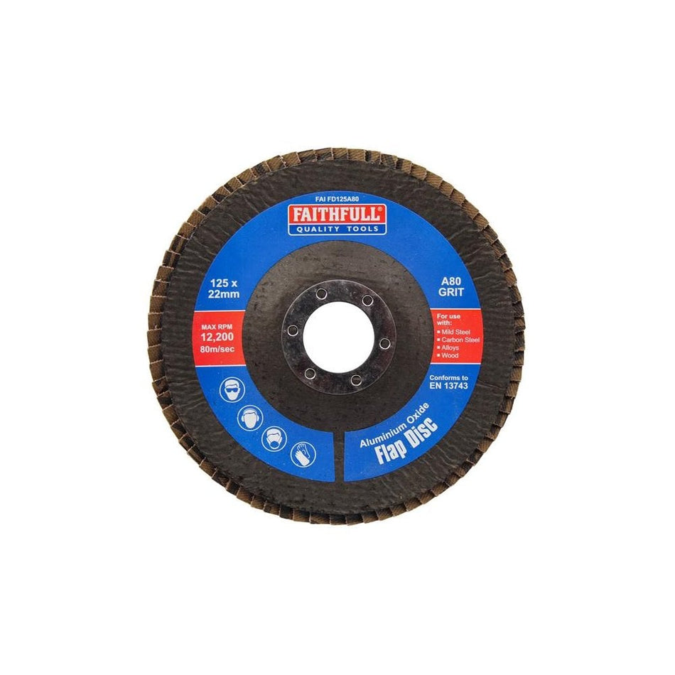 Faithfull Aluminium Oxide Flap Disc 125 x 22mm 80 Grit-FAIFD125A80