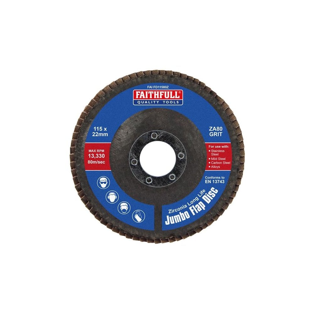 Faithfull Zirconia Abrasive Jumbo Flap Disc ZA80 115mm-FAIFD11580Z