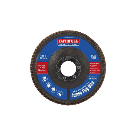 Faithfull Zirconia Abrasive Jumbo Flap Disc ZA80 115mm-FAIFD11580Z