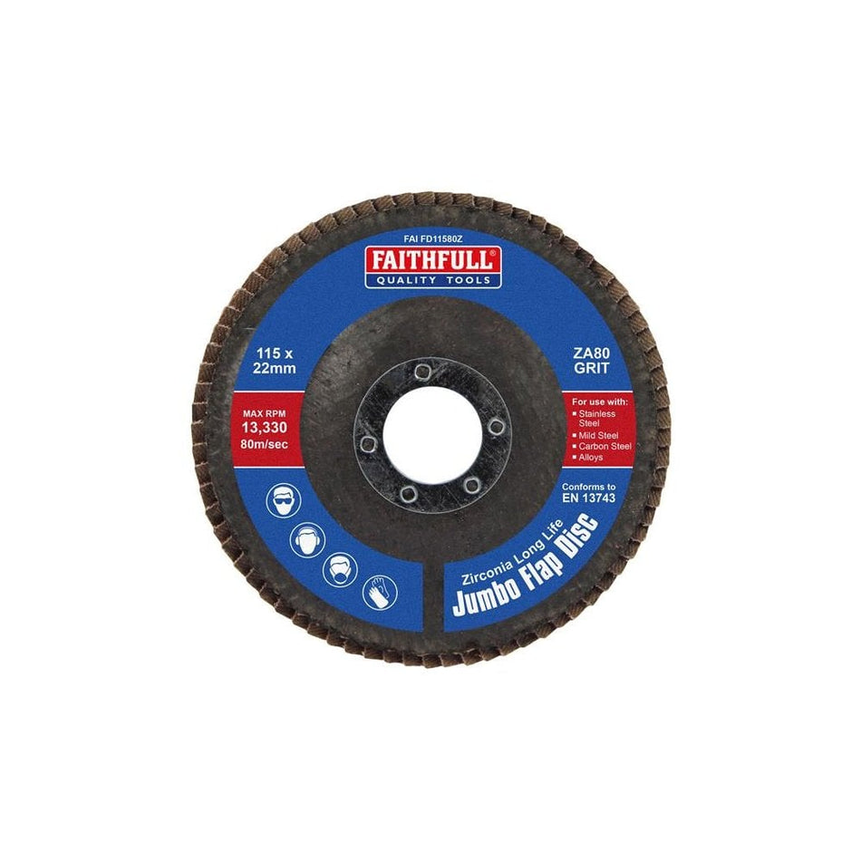 Faithfull Zirconia Abrasive Jumbo Flap Disc ZA80 115mm-FAIFD11580Z