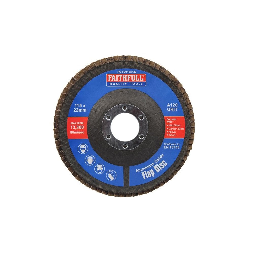 Faithfull Aluminium Oxide Flap Disc 115 x 22mm 120 Grit-FAIFD115A120