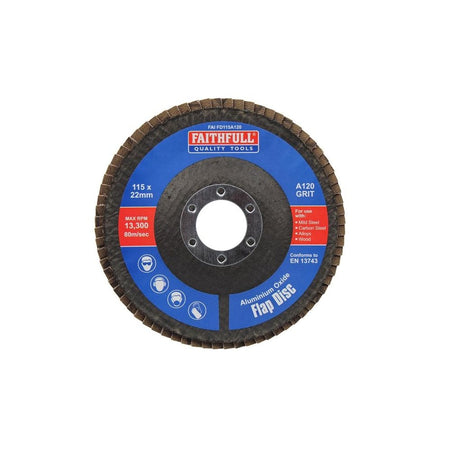 Faithfull Aluminium Oxide Flap Disc 115 x 22mm 120 Grit-FAIFD115A120