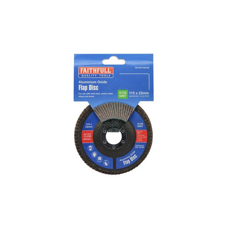 Faithfull Aluminium Oxide Flap Disc 115 x 22mm 120 Grit-FAIFD115A120