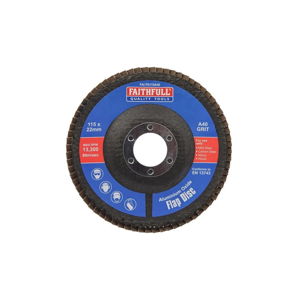 Faithfull Aluminium Oxide Flap Disc 115 x 22mm 40 Grit-FAIFD115A40