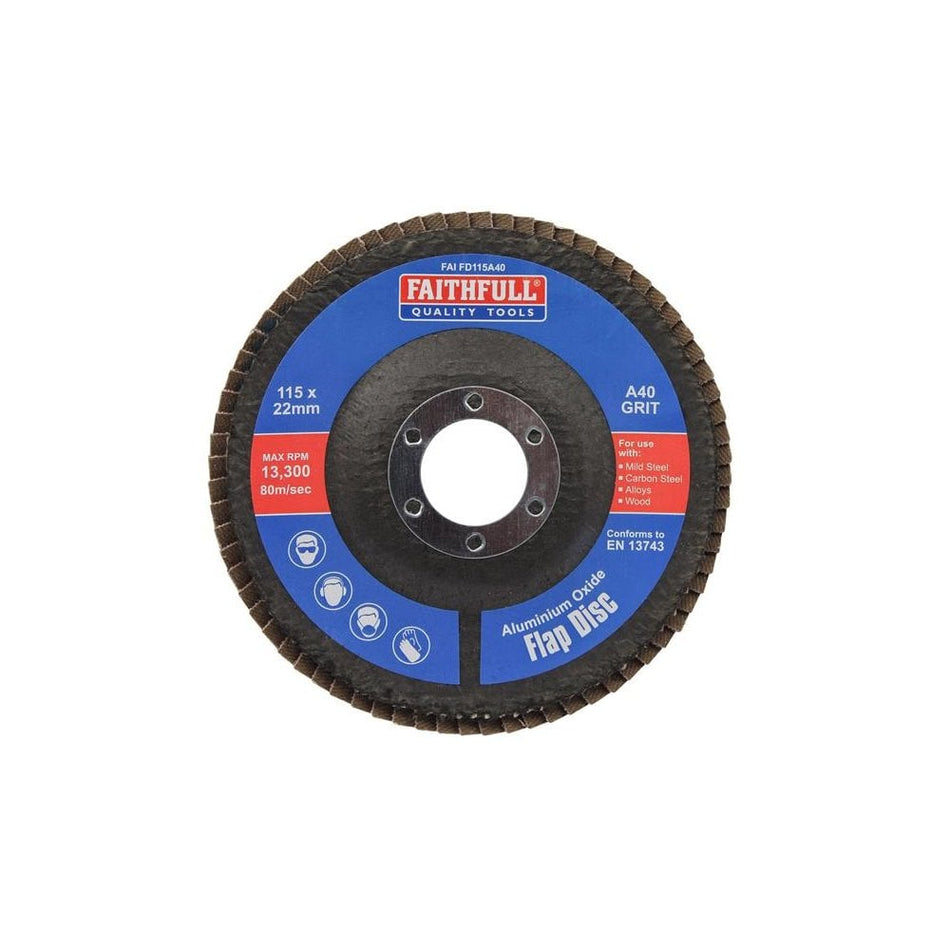 Faithfull Aluminium Oxide Flap Disc 115 x 22mm 40 Grit-FAIFD115A40