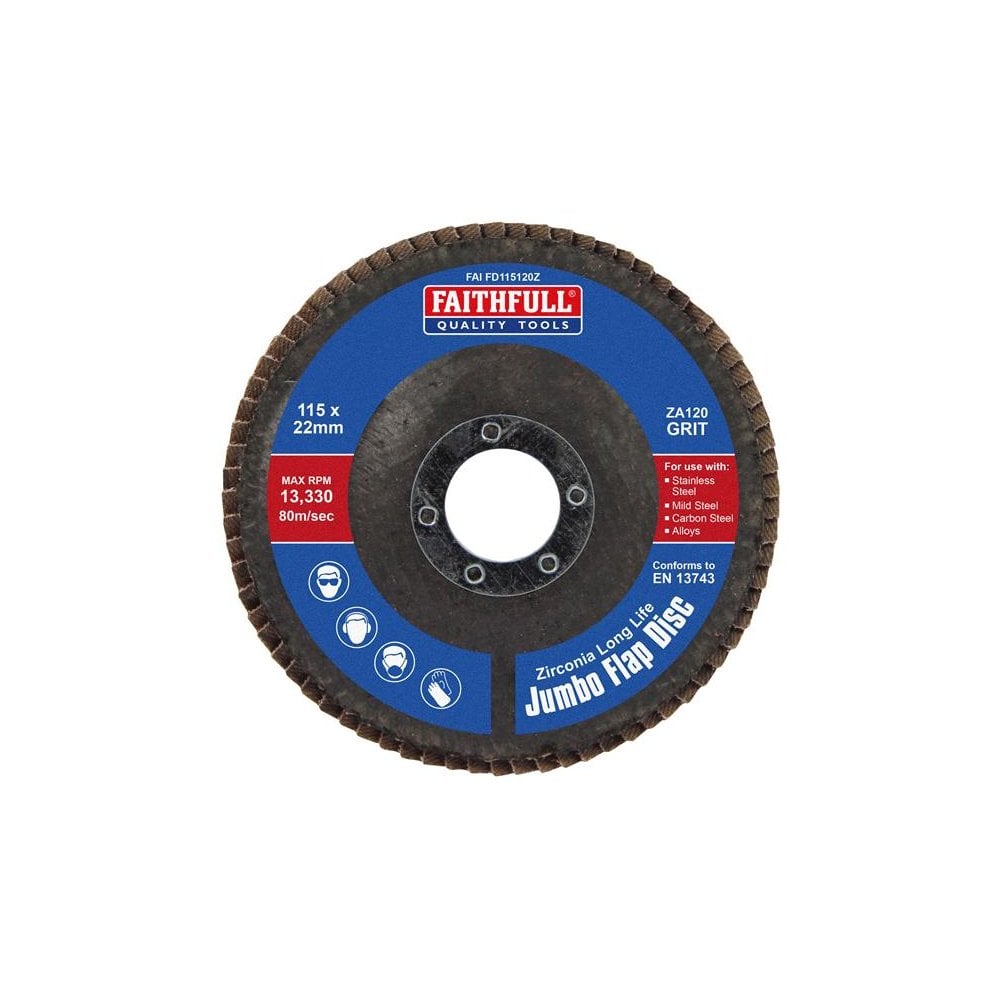 Faithfull Zirconia Abrasive Jumbo Flap Disc ZA120 115mm-FAIFD115120Z