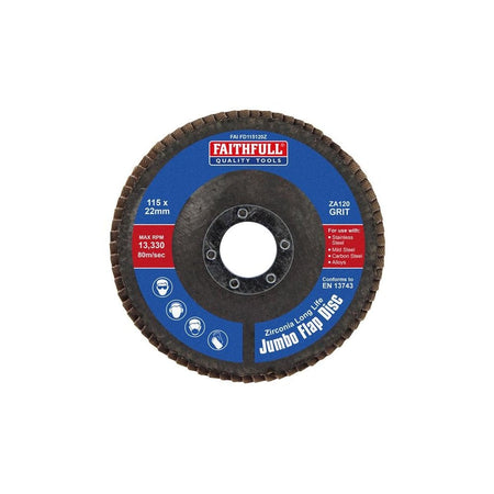 Faithfull Zirconia Abrasive Jumbo Flap Disc ZA120 115mm-FAIFD115120Z