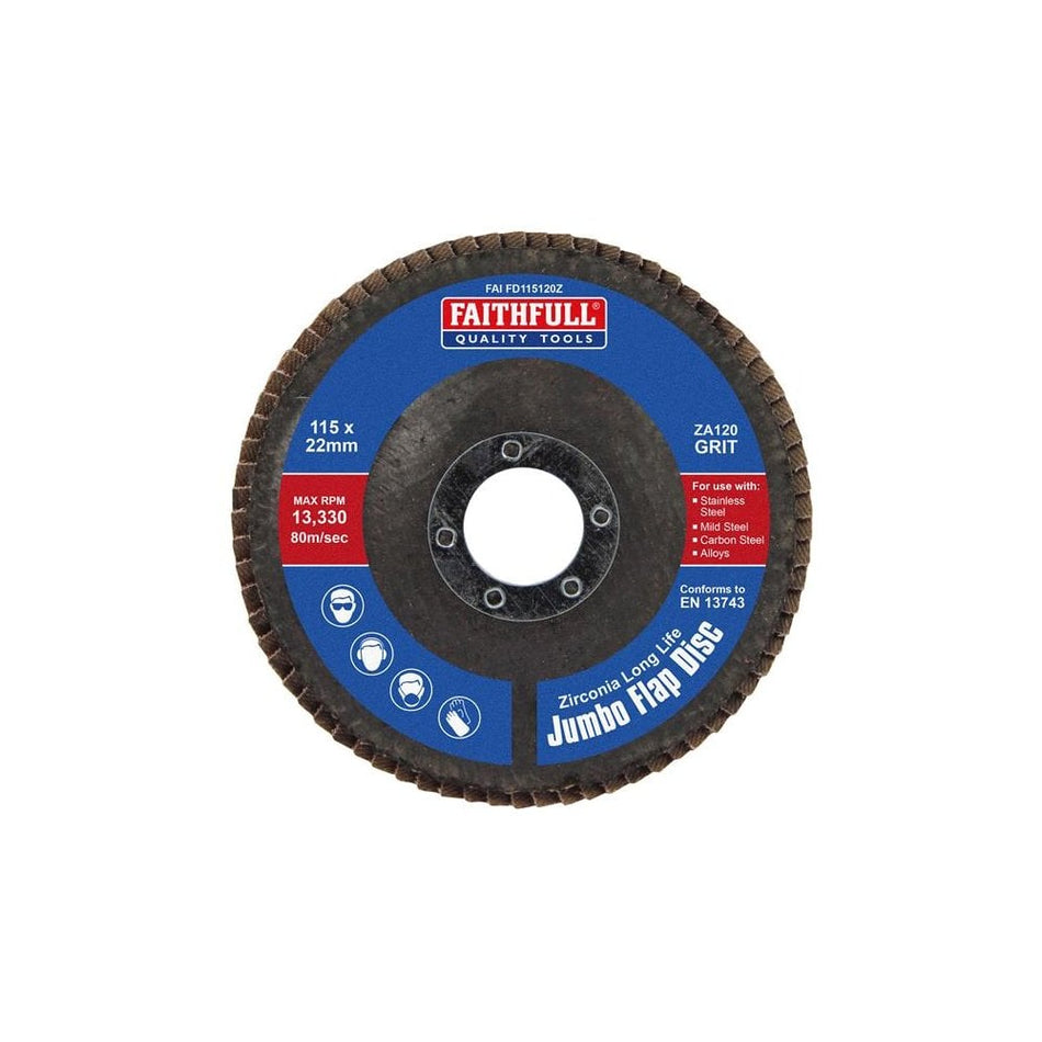 Faithfull Zirconia Abrasive Jumbo Flap Disc ZA120 115mm-FAIFD115120Z
