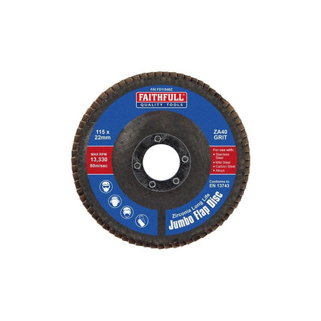 Faithfull Zirconia Abrasive Jumbo Flap Disc A40 115mm-FAIFD11540Z