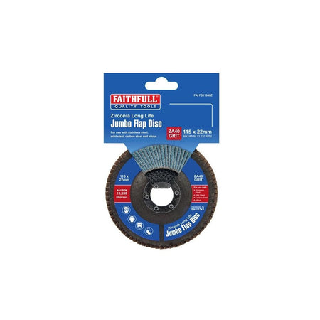 Faithfull Zirconia Abrasive Jumbo Flap Disc A40 115mm-FAIFD11540Z