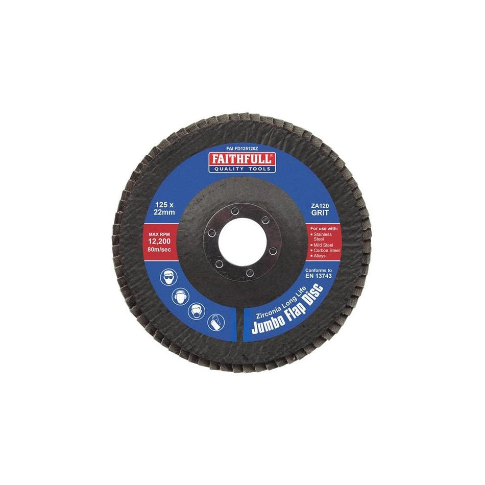 Faithfull Zirconia Abrasive Jumbo Flap Disc ZA120 125mm-FAIFD125120Z