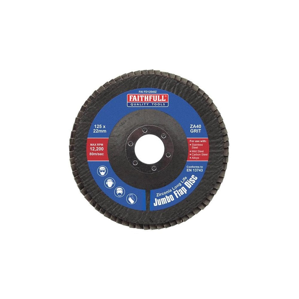 Faithfull Zirconia Abrasive Jumbo Flap Disc ZA40 125mm-FAIFD12540Z