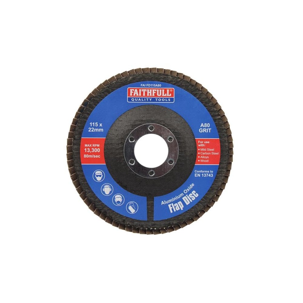 Faithfull Aluminium Oxide Flap Disc 115 x 22mm 80 Grit-FAIFD115A80