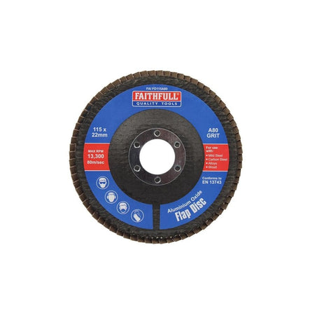Faithfull Aluminium Oxide Flap Disc 115 x 22mm 80 Grit-FAIFD115A80