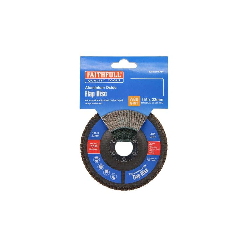 Faithfull Aluminium Oxide Flap Disc 115 x 22mm 80 Grit-FAIFD115A80