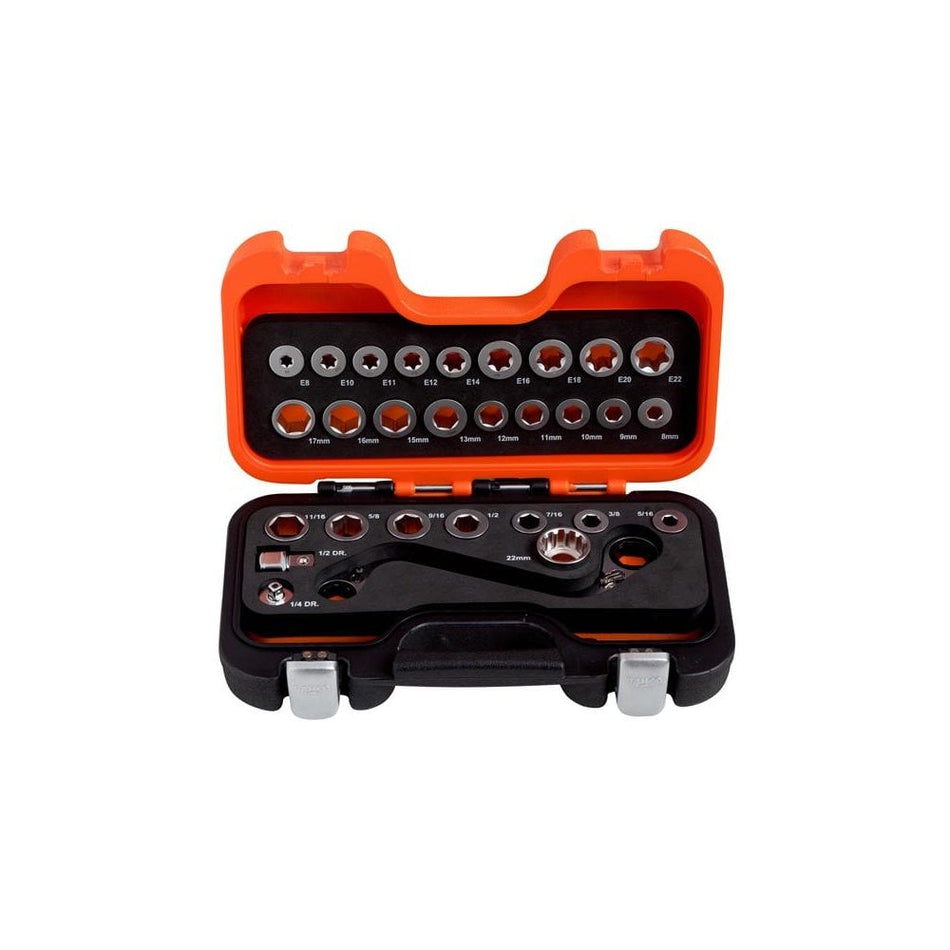 Bahco S Type Ratchet Ring Wrench & Adaptor Set, 29 Piece-BAH1320SRM29