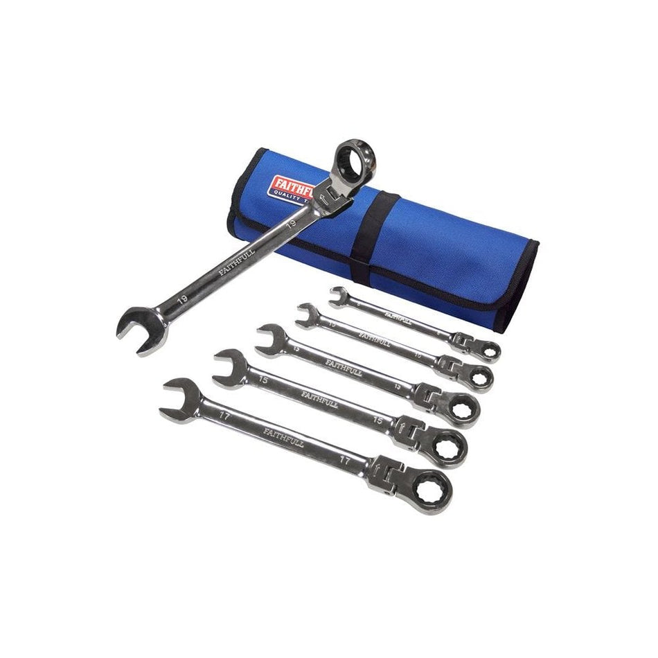 Faithfull Ratchet Combination Spanner Set in Tool Roll, 6 Piece-FAISPARAT6SR