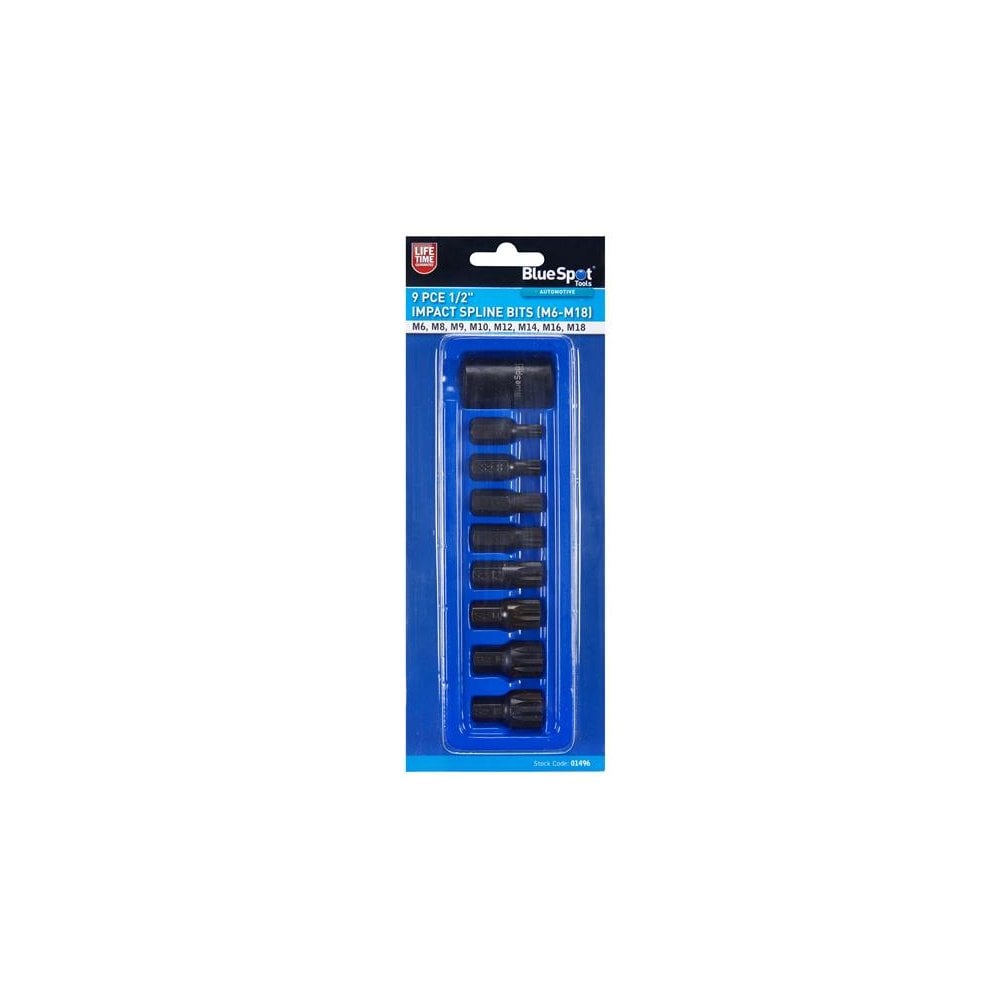 BlueSpot Tools 1/2in Impact Spline Bit Set, 9 Piece-B/S1496