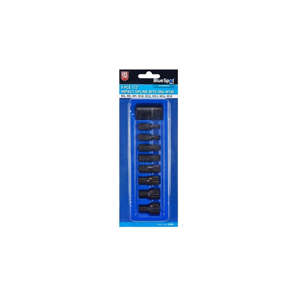 BlueSpot Tools 1/2in Impact Spline Bit Set, 9 Piece-B/S1496