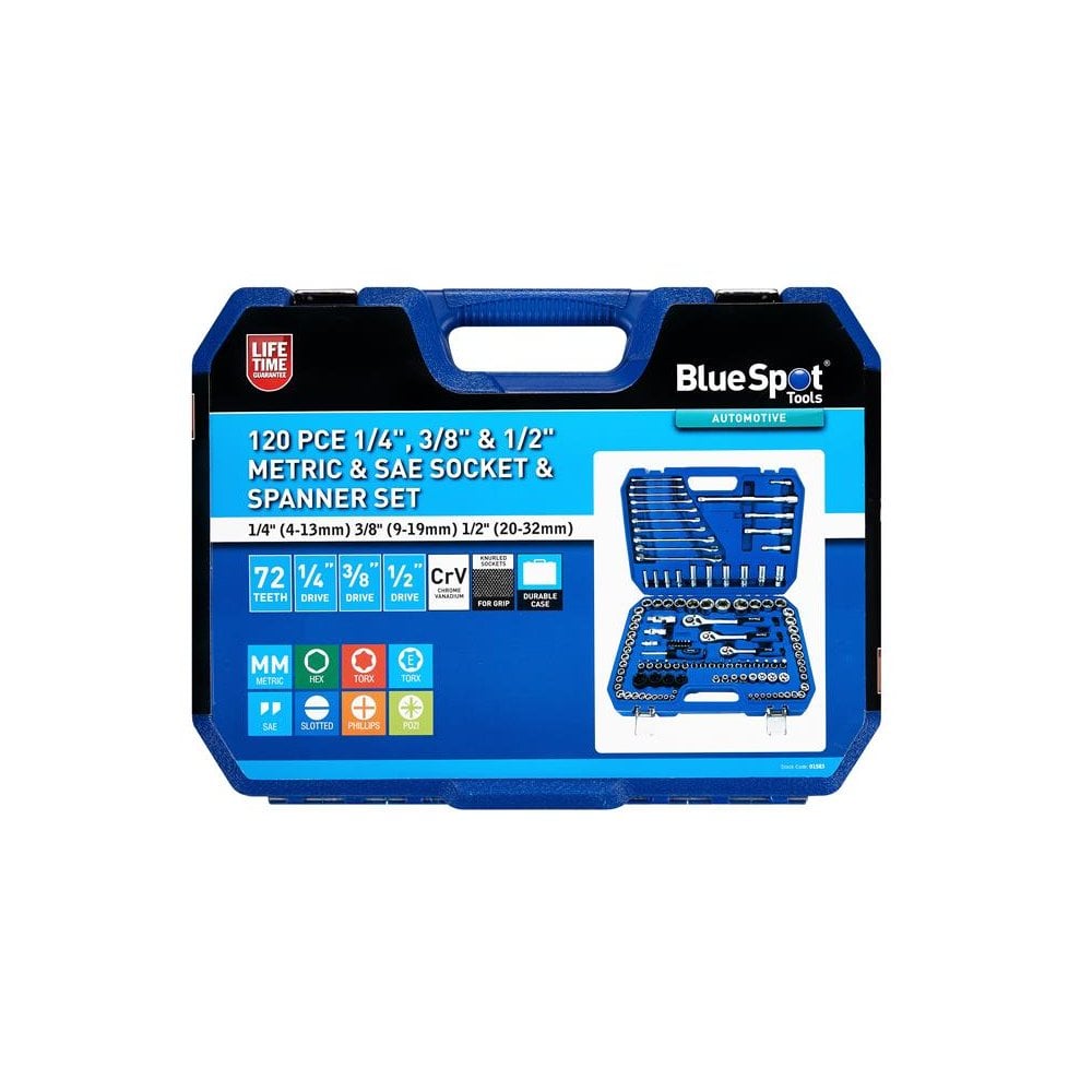 BlueSpot Tools 1/2in, 3/8in & 1/4in Metric Socket Set, 120 Piece-B/S1583