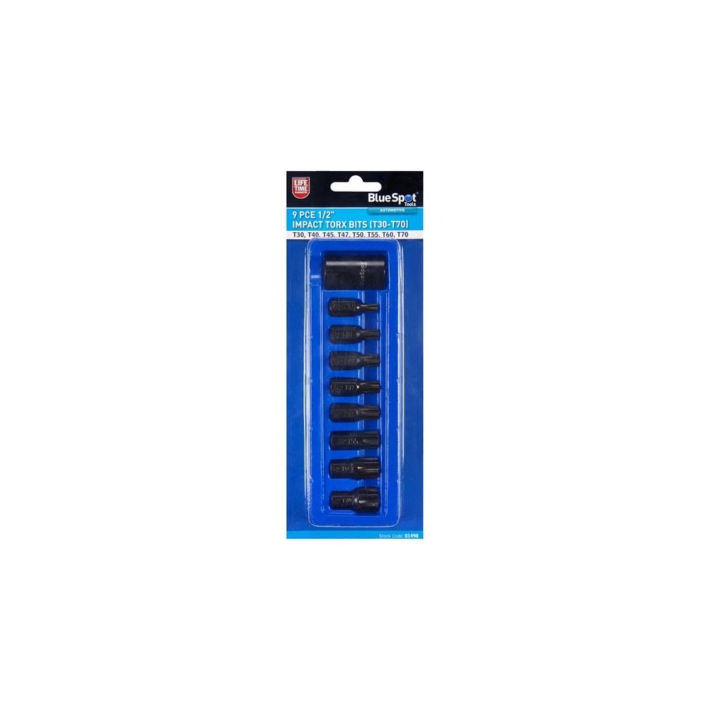 BlueSpot Tools 1/2in Impact TORX Bit Set, 9 Piece-B/S1498