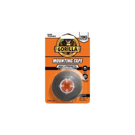 Gorilla Glue Max Strength Indoor Mounting Tape 25mm x 1.5m Black-GRGGMSIMTBK