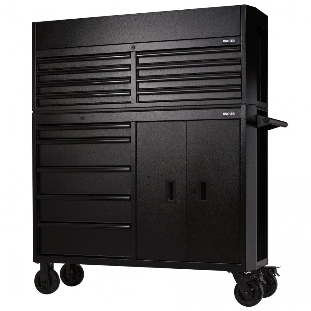 BUNKER Combined Roller Cabinet and Tool Chest, 13 Drawer, 52", Black: No.B200-52C/52R