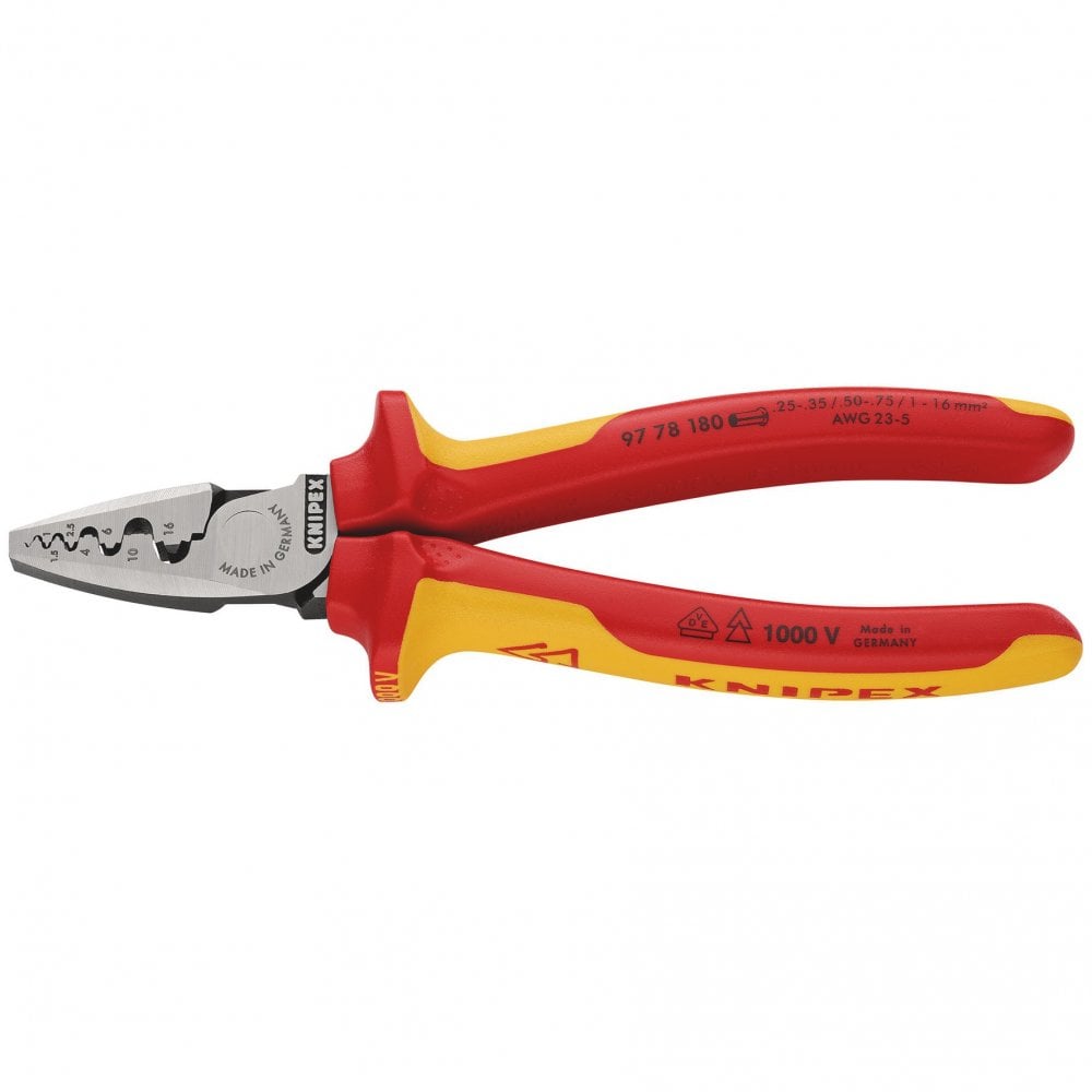 KNIPEX 97 78 180 SB VDE Insulated Crimping Pliers For End Sleeves, 180 mm: No.97 78 180 SB