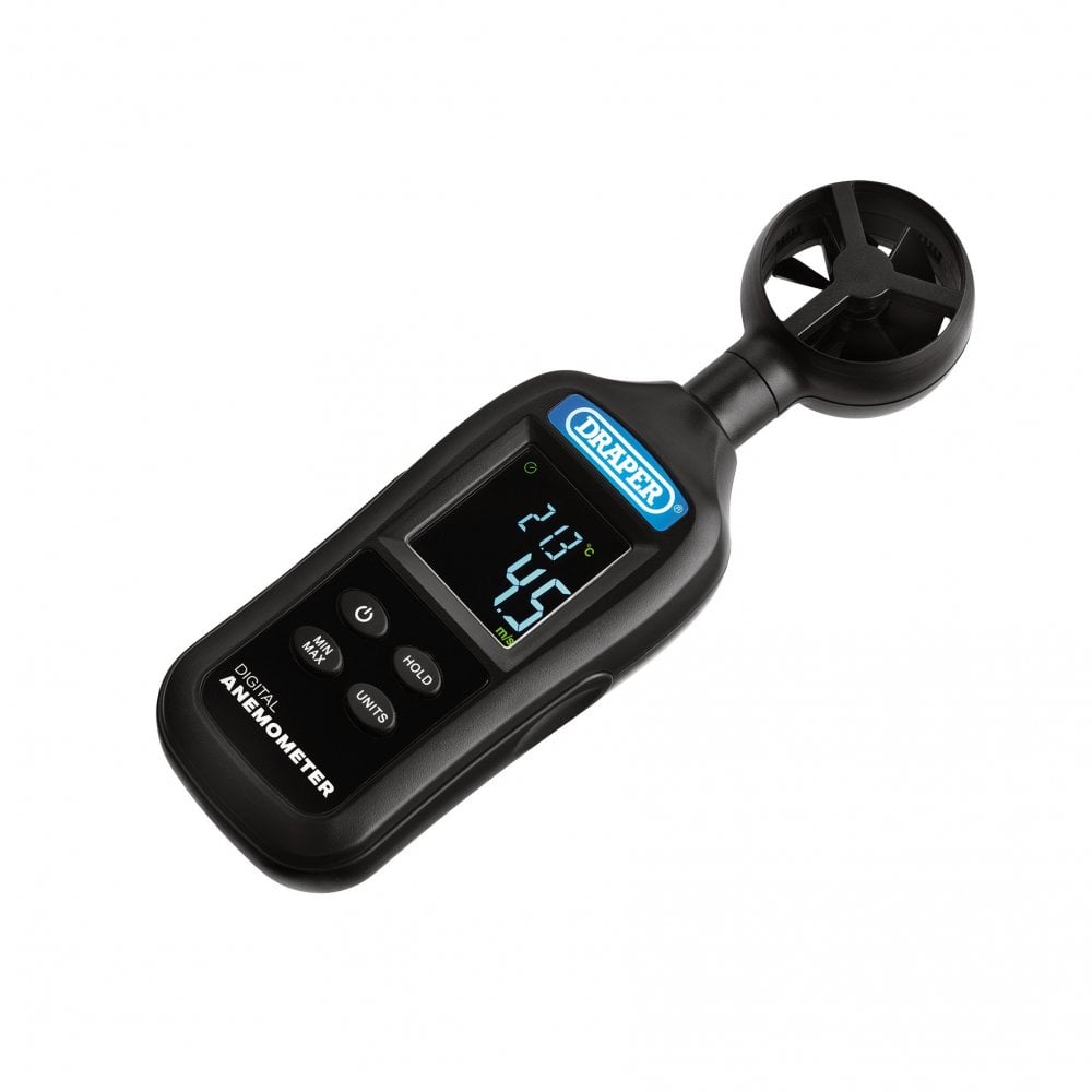 Handheld Digital Anemometer - Wind Speed and Temperature Meter, 0.4-30m/s and -20 to +70&deg;C: No.180-DA-1