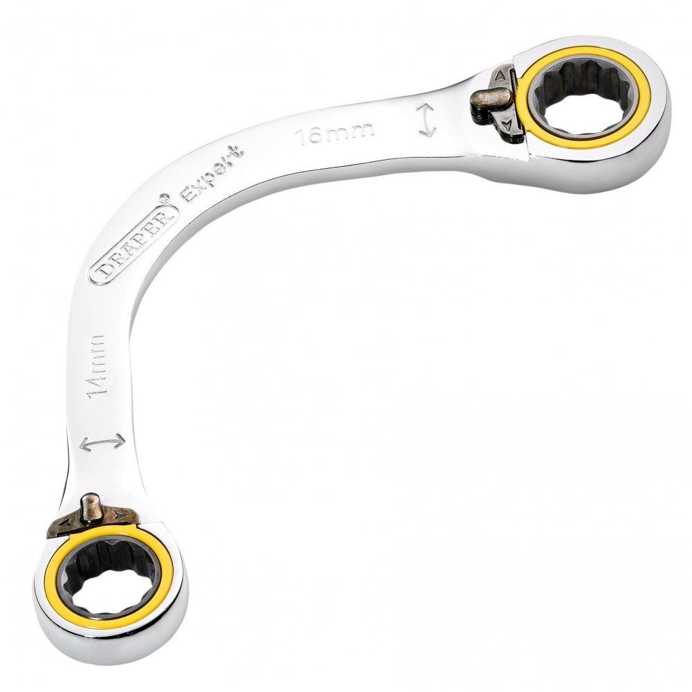 Draper Expert HI-TORQ Double Ring Ratchet Half Moon Spanner, 14 x 16mm: No.8242RMM