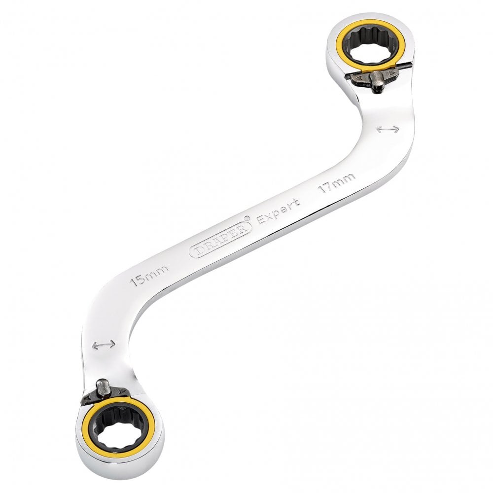 Draper Expert HI-TORQ Double Ring Ratchet S-Shape Spanner, 15 x 17mm: No.8243RMM