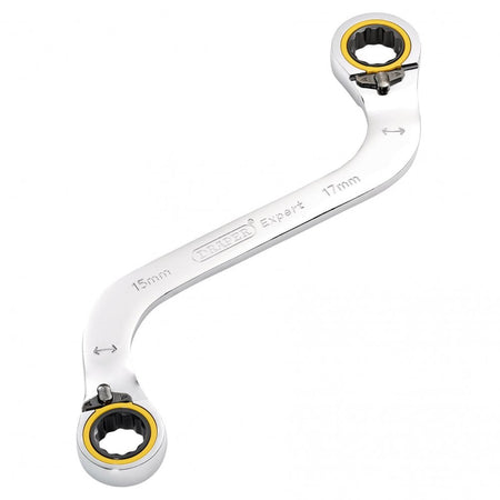 Draper Expert HI-TORQ Double Ring Ratchet S-Shape Spanner, 15 x 17mm: No.8243RMM