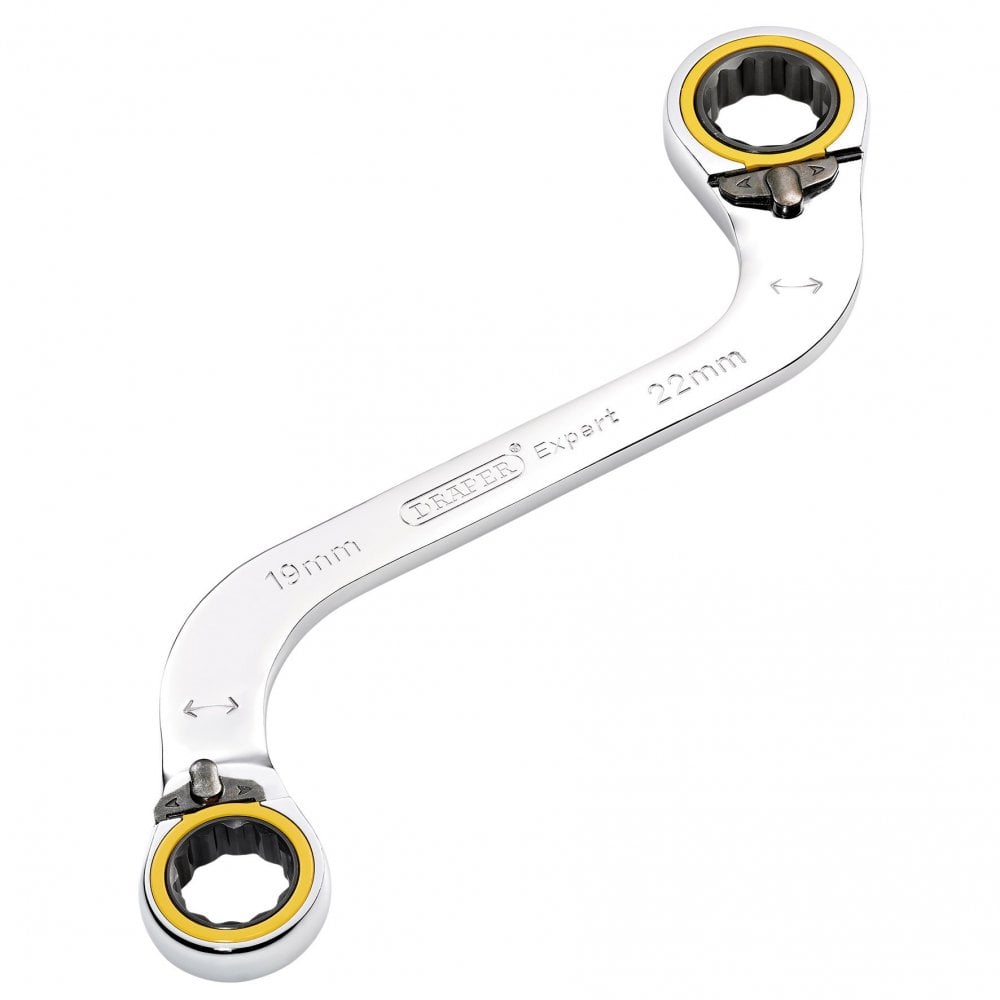 Draper Expert HI-TORQ Double Ring Ratchet S-Shape Spanner, 19 x 22mm: No.8243RMM
