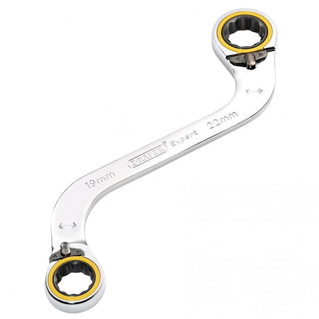 Draper Expert HI-TORQ Double Ring Ratchet S-Shape Spanner, 19 x 22mm: No.8243RMM