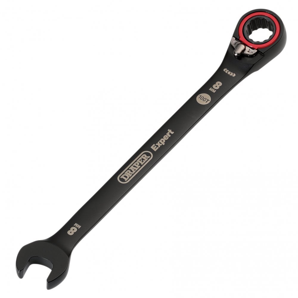 Draper Expert HI-TORQ Metric Reversible Ratchet Combination Spanner, 8mm, Black: No.8241RMM/BK