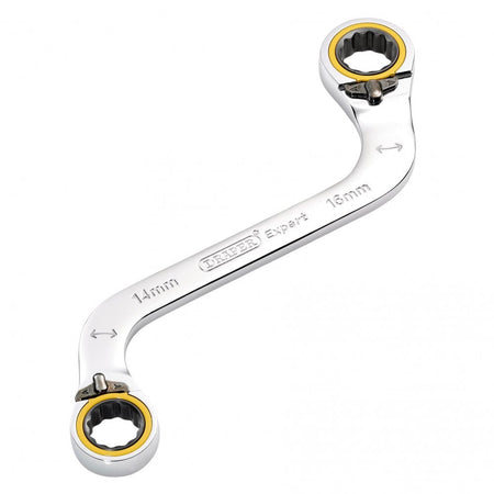 Draper Expert HI-TORQ Double Ring Ratchet S-Shape Spanner, 14 x 16mm: No.8243RMM