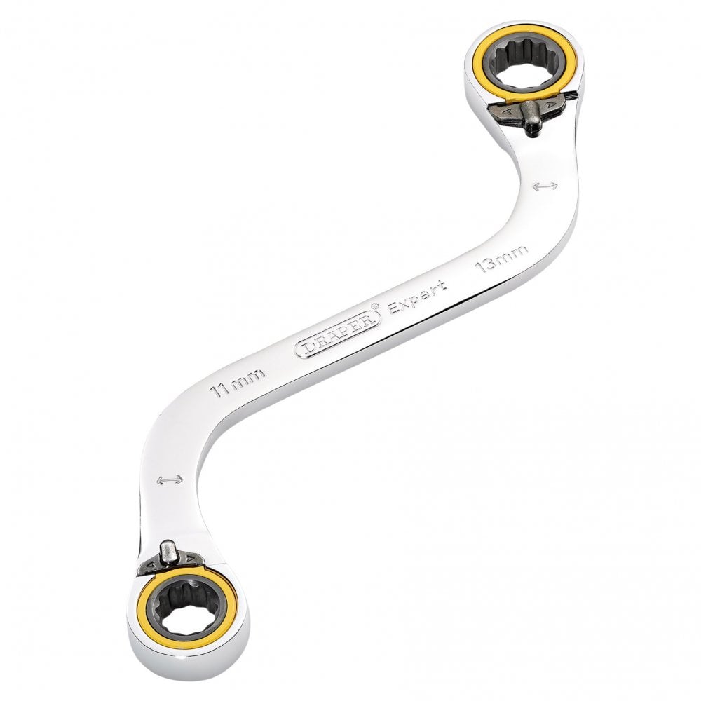 Draper Expert HI-TORQ Double Ring Ratchet S-Shape Spanner, 11 x 13mm: No.8243RMM