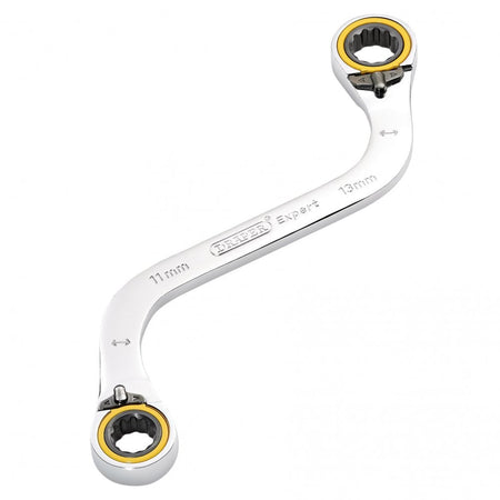 Draper Expert HI-TORQ Double Ring Ratchet S-Shape Spanner, 11 x 13mm: No.8243RMM