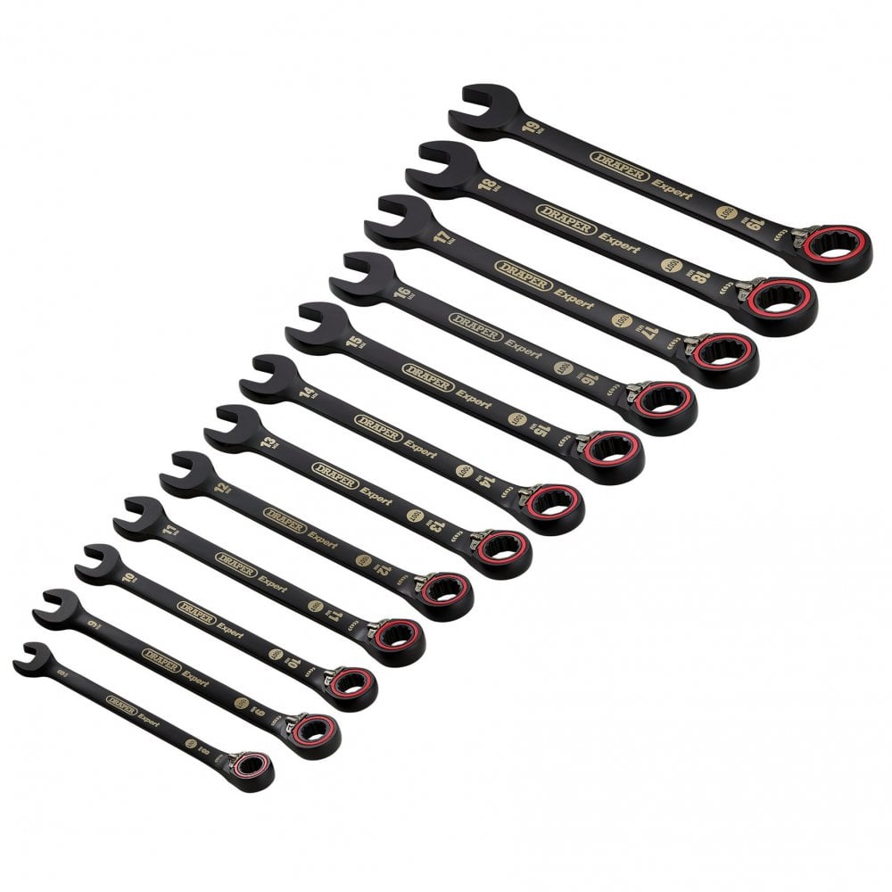 Draper Expert HI-TORQ Metric Reversible Ratchet Combination Spanner Set, Black (12 Piece): No.8241RMM/BK/12