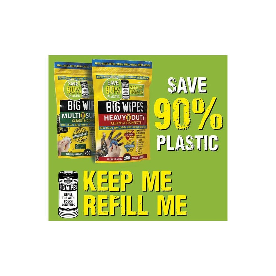 Big Wipes Heavy-Duty Pro+ Antiviral Wipes (Refill Pouch 80 Wipes)