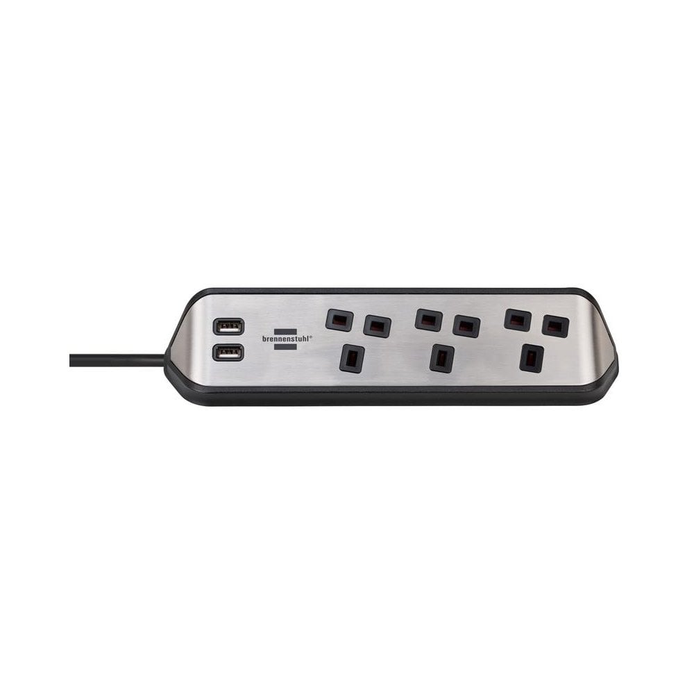 Brennenstuhl estilo Corner Extension Lead 240V 3-Gang 13A Black 2m