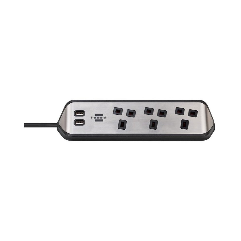 Brennenstuhl estilo Corner Extension Lead 240V 3-Gang 13A Black 2m