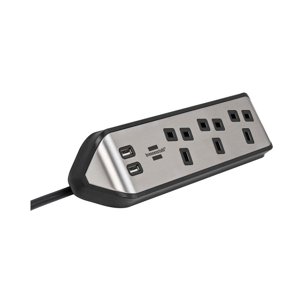Brennenstuhl estilo Corner Extension Lead 240V 3-Gang 13A Black 2m