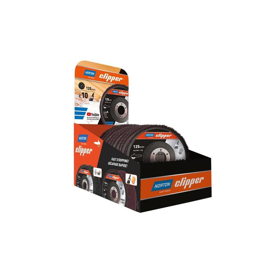Norton Clipper 115mm Rapid Strip Wood Counter Display of 10