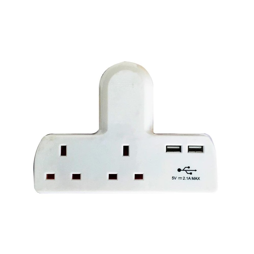 Dencon T-shape Socket 2 Way Adaptor 13A Fused with USB