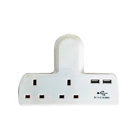 Dencon T-shape Socket 2 Way Adaptor 13A Fused with USB
