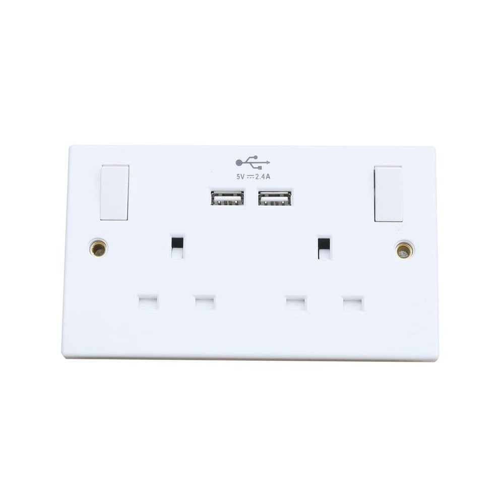 Dencon Switched Socket 2-Gang + 2 USB Ports 13A