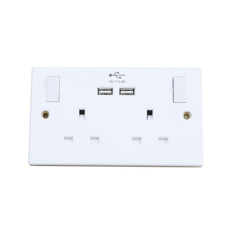 Dencon Switched Socket 2-Gang + 2 USB Ports 13A