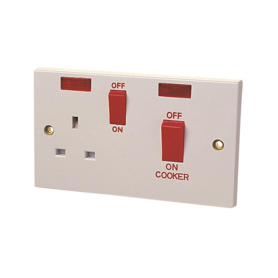 Dencon Double Pole Switch 45A with Switched Socket 13A
